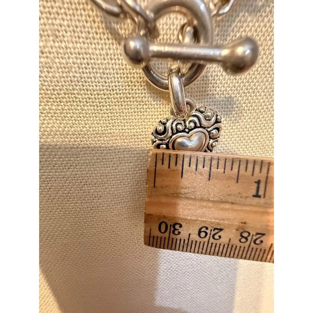 Vintage Silver Tone Heart Pendant Toggle Necklace 16”